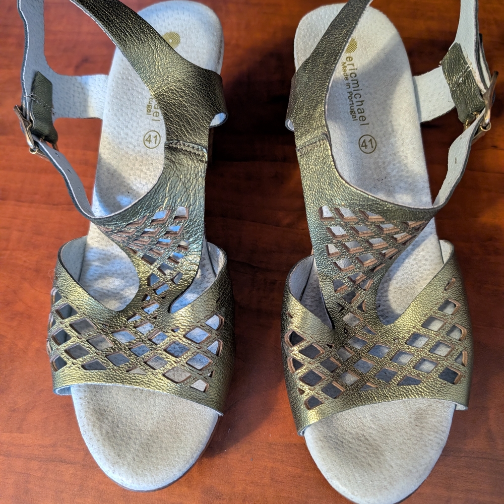 Eric Michael Metallic Green Platform Sandals - image 2